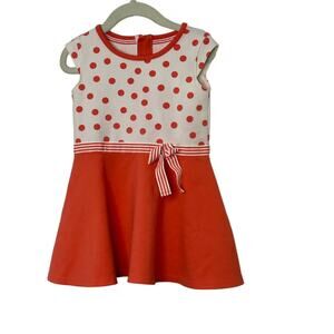 Lands End Orange & White Cap Sleeve Fit & Flare Polka Dot Dress Girls 3T